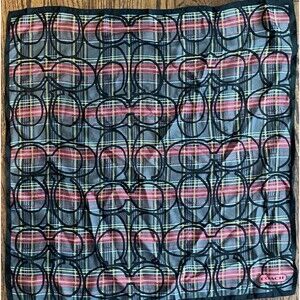 VTG Coach Tartan Plaid Signature C Pattern 21" Scarf Black Red 100% Silk RARE